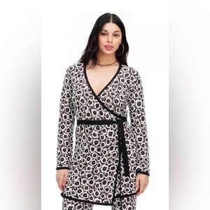 DVF for TARGET Poppy Seed Long Wrap Tie Top, US L 12 Black Multi, Long Sleeve